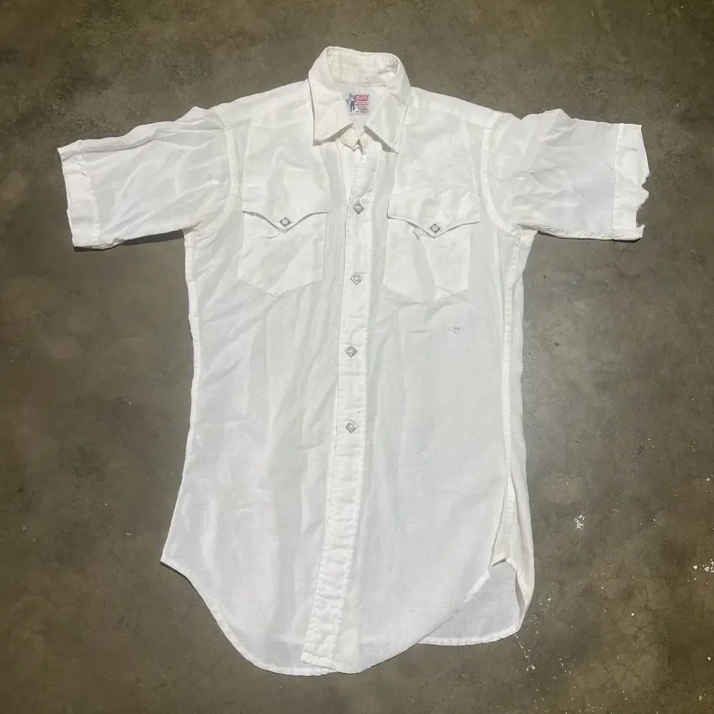 Vintage 50s Levi's Western Wear White Cotton Pearl Snap